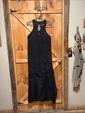 NW Nightway Glam Black Formal Prom Dress with Rhinestone Neck Accent